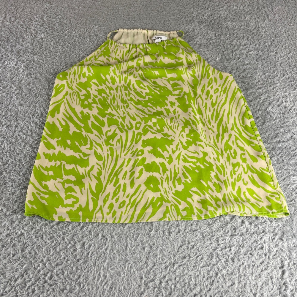 Bar III Lime Green Cream Animal Print Halter Neck Sleeveless Blouse Small - Picture 1 of 8